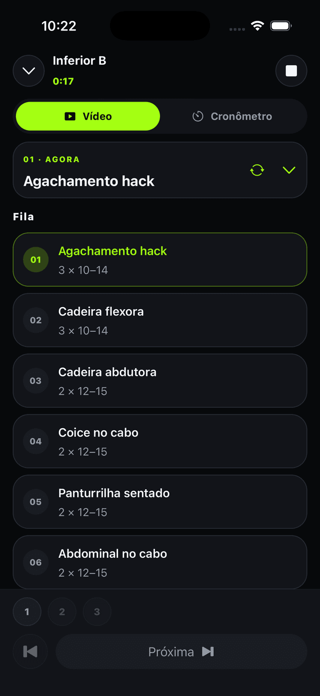 Fila de exercícios no player