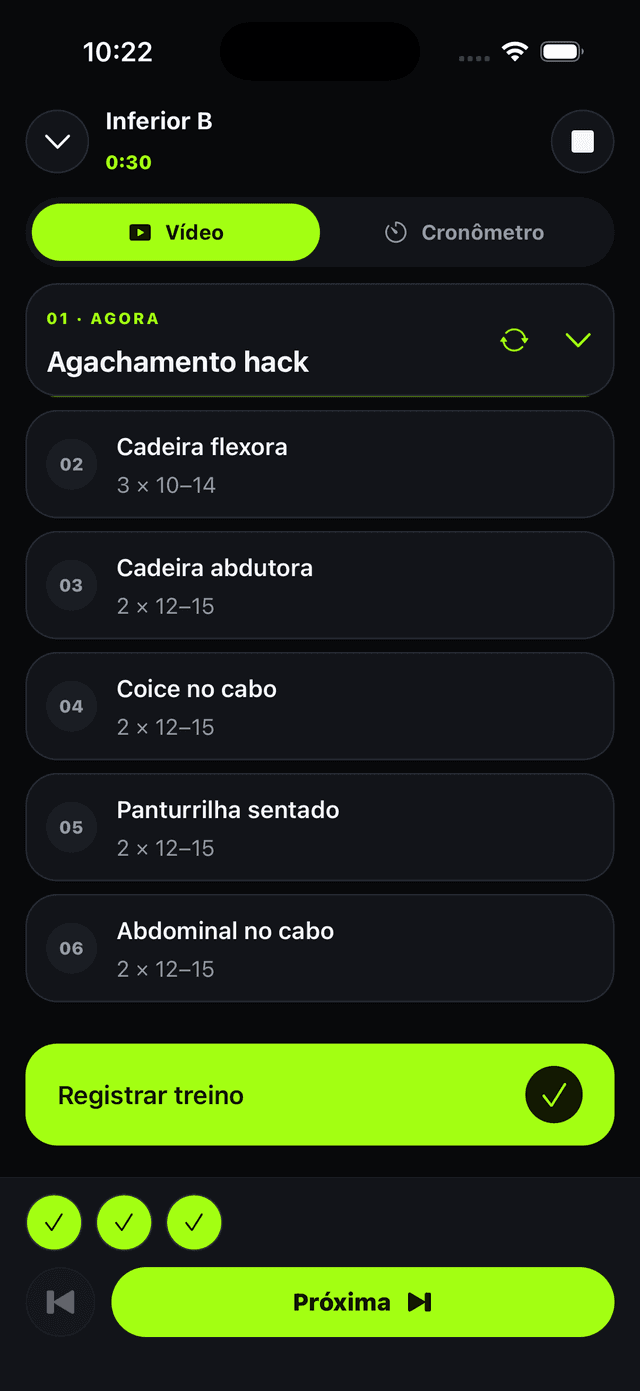 Registro do treino no player